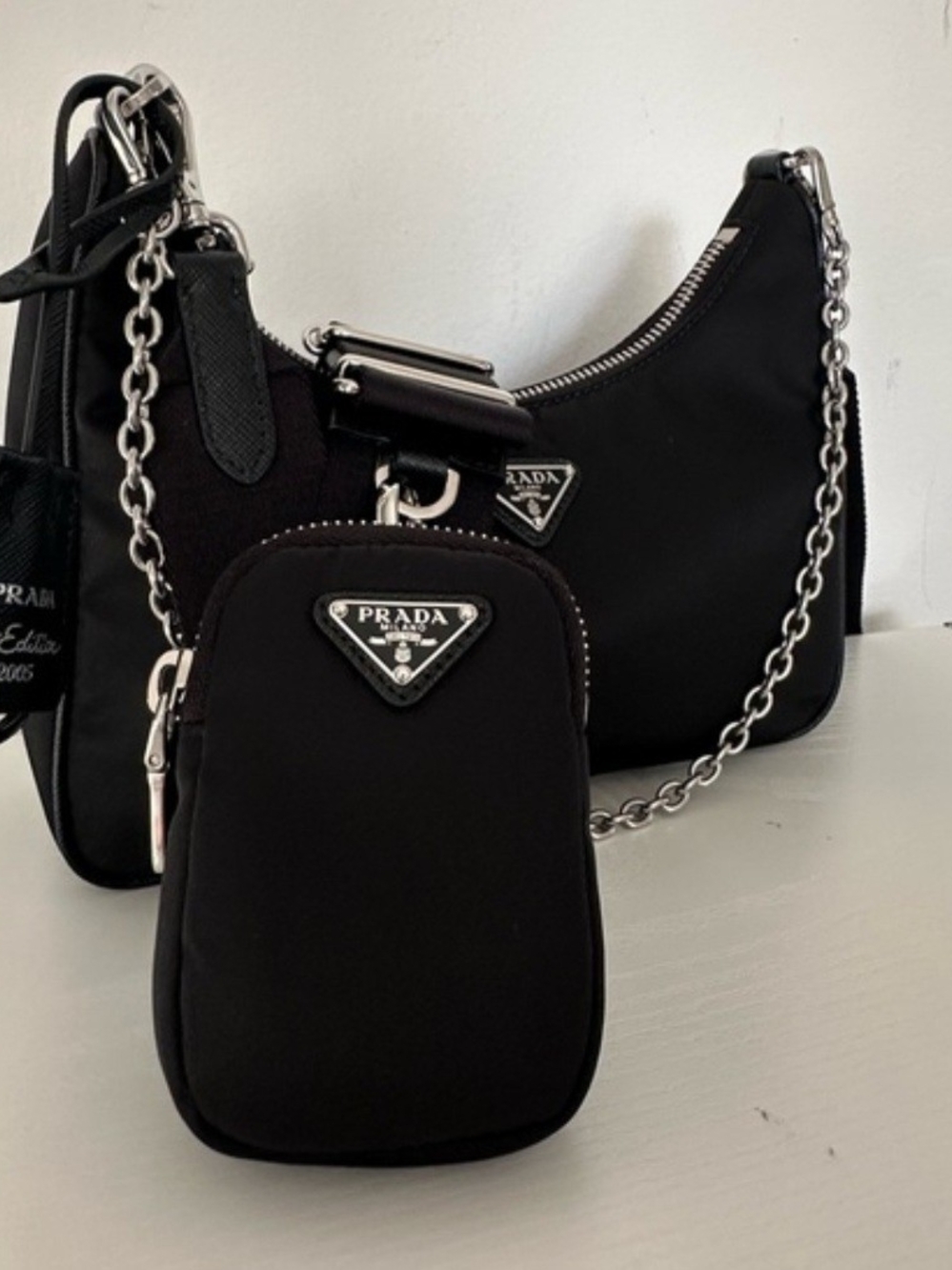 VIP Black Nylon Shoulder Bag with Mini Pouch